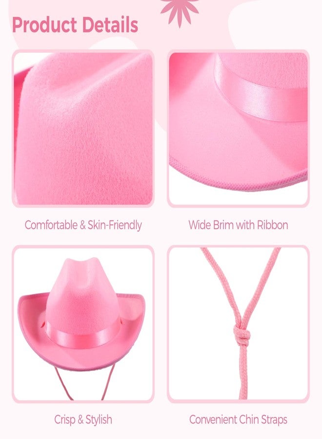 Homaisson 6 Pcs Boys Girls Cowboy Hat Pink Felt Wide Brim Western Cowgirl Hat with Adjustable Rope Dress Up Hat for Cowboy Cowgirl Theme Party - Image 3